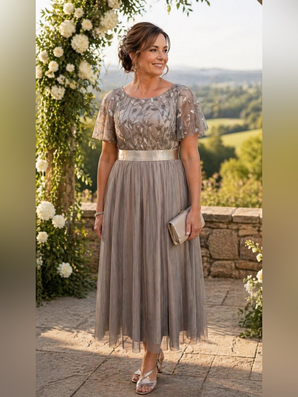 Ever Pretty Silver Sequin Floral Tulle Fairy Party Maxi Dress Bridal Glamour